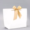 Пакет подарочный ламинированный, с лентой «Белый», горизонтальный, 26×25×11 см