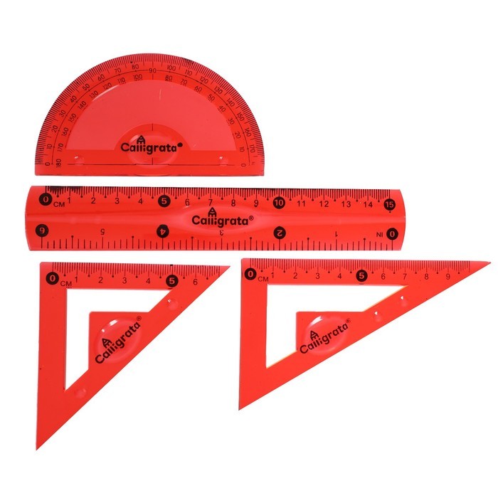 Набор геометрический Calligrata, силиконовый, гибкий, 4 предмета (линейка 15 см, 2 угольника, транспортир), МИКС