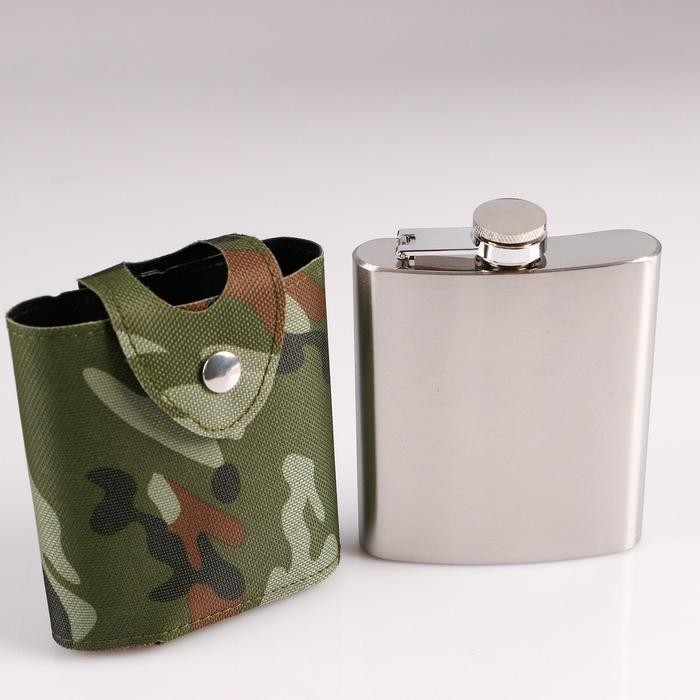 Фляжка Мастер К «Майор», 210 мл, в чехле, подарочная, армейская, 7 oz, нержавеющая сталь, зелёная