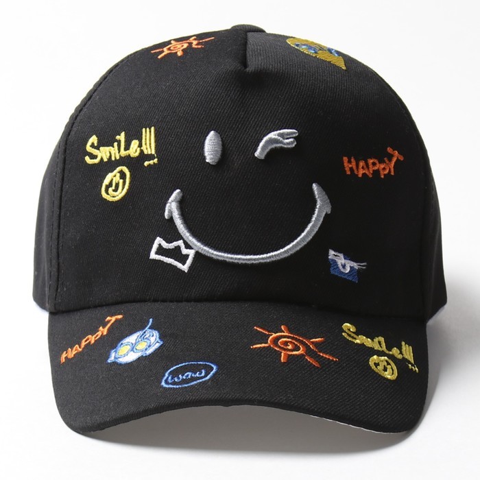 Кепка детская MINAKU "Смайл", цв. черный, р-р 44-46 Кепка детская MINAKU "Смайл", цв. черный, р-р 44-46