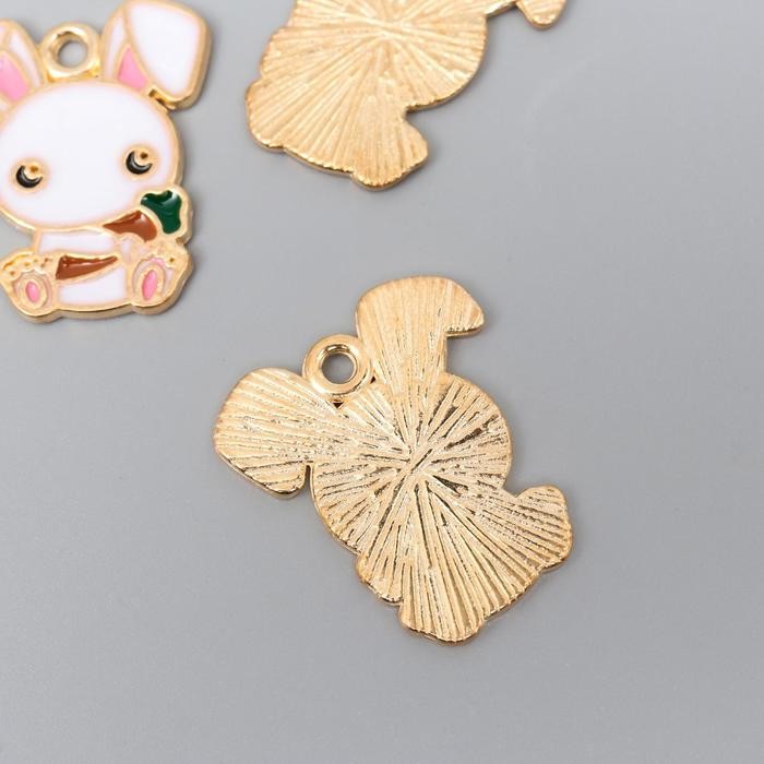 Декор для творчества металл, эмаль "Зайка смешной с морковкой" 2,3х2 см