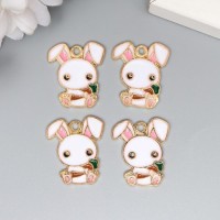 Декор для творчества металл, эмаль "Зайка смешной с морковкой" 2,3х2 см