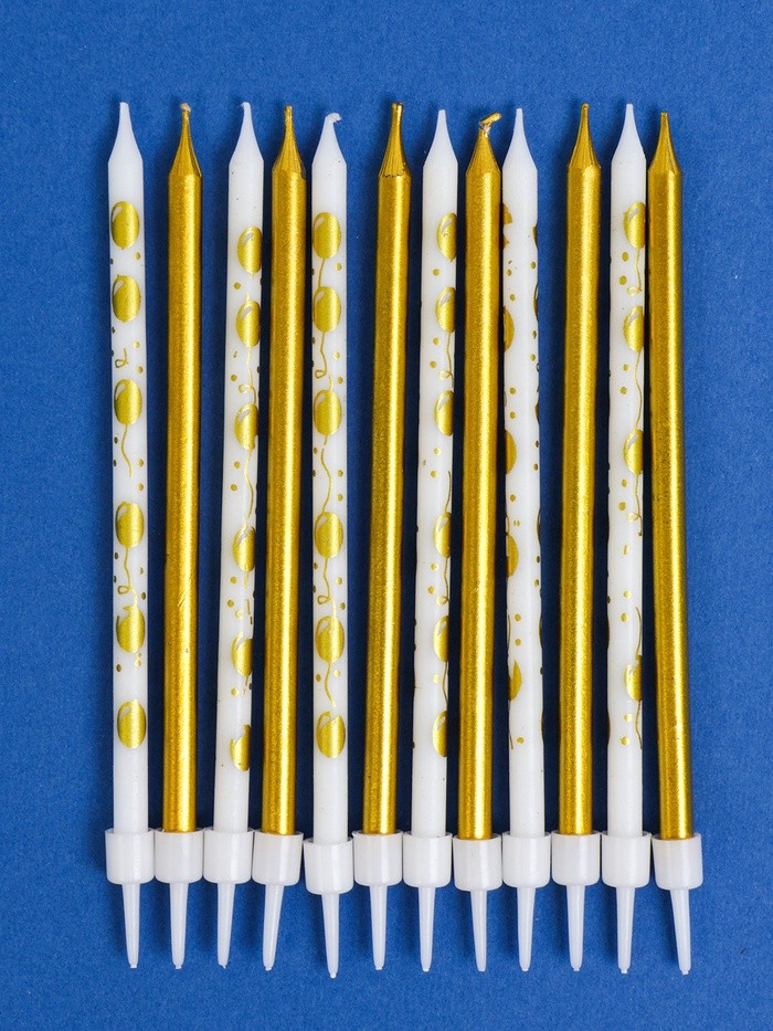 Свечи для торта «Воздушные шарики», 12 шт., золотой и белый