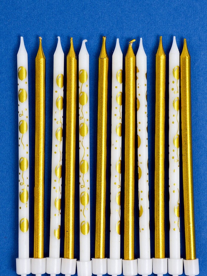 Свечи для торта «Воздушные шарики», 12 шт., золотой и белый