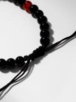 Браслет-оберег «Рука счастья Хамса» гранд, красно-чёрный с серебром, d=6 см