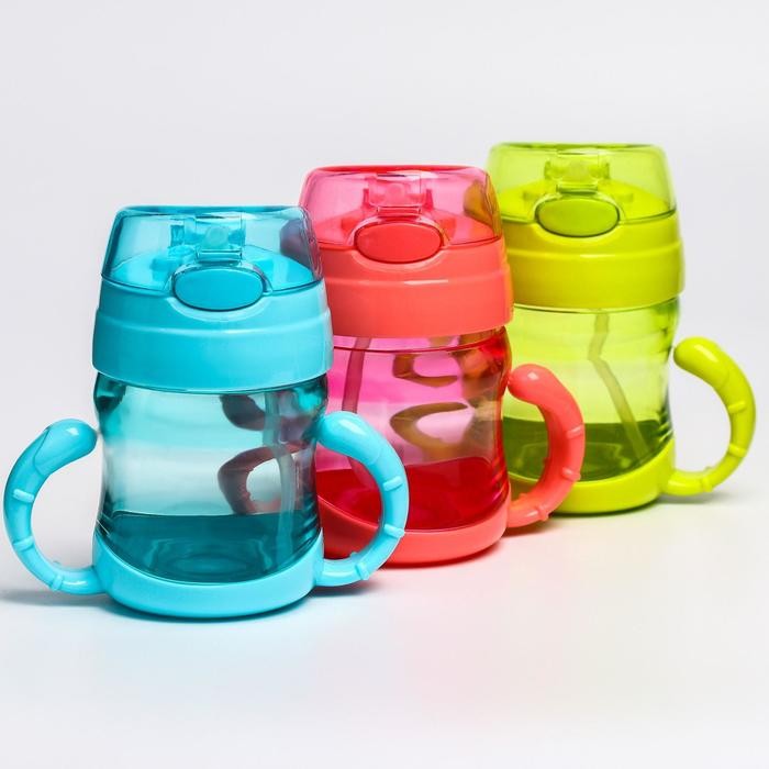 Поильник с силиконовой трубочкой, с ручками, 150 мл., цвет МИКС