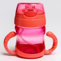 Поильник с силиконовой трубочкой, с ручками, 150 мл., цвет МИКС