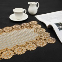 Салфетка ажурная для стола ПВХ «Подсолнухи», 45×30 см, цвет золотой