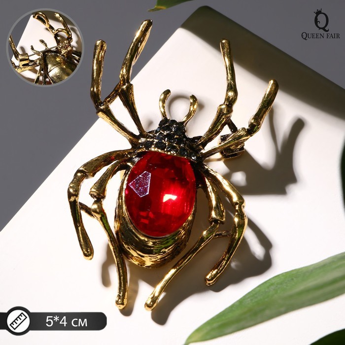 Брошь «Паук», красно-серая в чернёном золоте