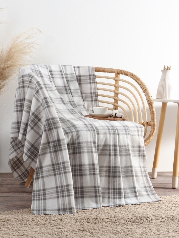 Плед Экономь и Я "Клетка" цв.черно-белый, 150*130 см, пл.160 г/м2, 100% п/э, флис