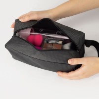 Косметичка на молнии, с ручкой, с сеткой, серая