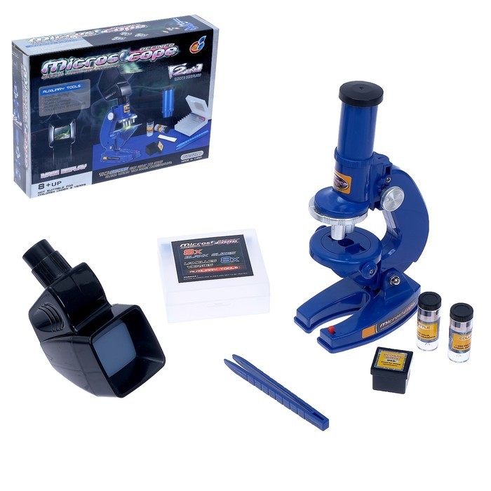 Микроскоп детский «Юный исследователь» 2 в 1 , с подсветкой, сменным дисплеем и аксессуарами
