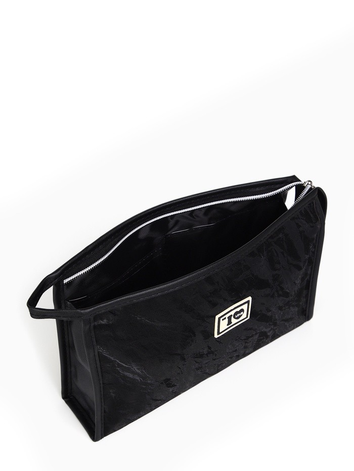 Косметичка на молнии, треугольная, большая, I love, чёрная