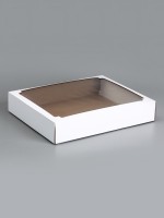 Коробка сборная без печати крышка-дно белая с окном 37×32×7 см