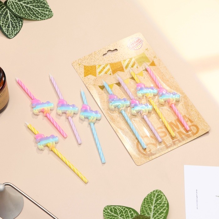 Свечи для торта «Радужные единороги», 4 шт., спиральные, разноцветные