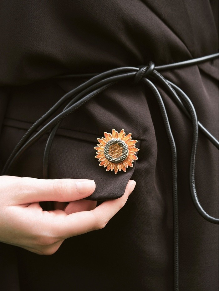 Брошь-кулон «Подсолнух», цвет серо-золотой в золоте