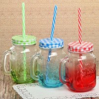 Банка с ручкой, крышкой и трубочкой Доляна «Галерея», 11×8×13,5 см, цвет МИКС