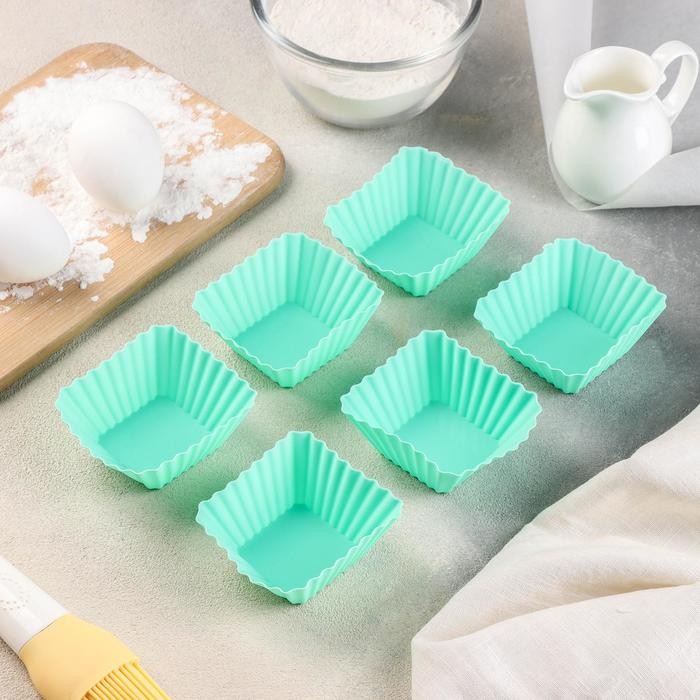 Набор форм для выпечки Доляна «Риб.Квадрат», 6 шт, 7×3,5 см, цвет МИКС