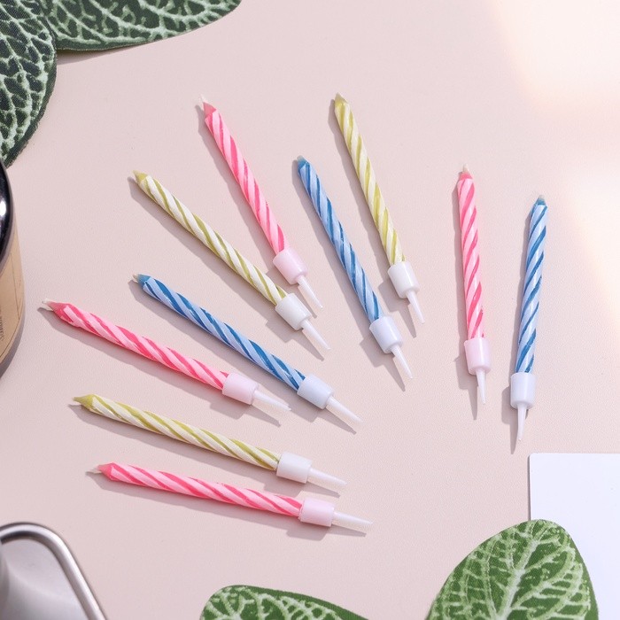 Свечи для торта «Спираль», незадуваемые, 10 шт., 10 подставок