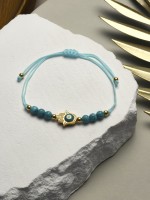 Браслет-оберег «Глазик» на нити, рука Хамса, голубой в золоте