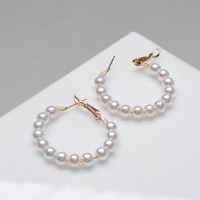 Серьги кольца с жемчугом QF «Нежность жемчуга», d=3.5 см, белые в золоте