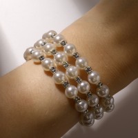 Браслет жемчуг «Пружинка» стразинки, шар № 6, цвет белый в серебре, L=6 см