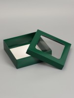 Коробка складная, крышка-дно, армейский зелёный, с окном 20×20×6 см