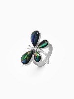 Кольцо безразмерное «Стрекоза», галиотис, зелёное в серебре