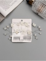 Гребень для волос QF «Эмилия», цветы бусинки, 11×6.5 см, белый