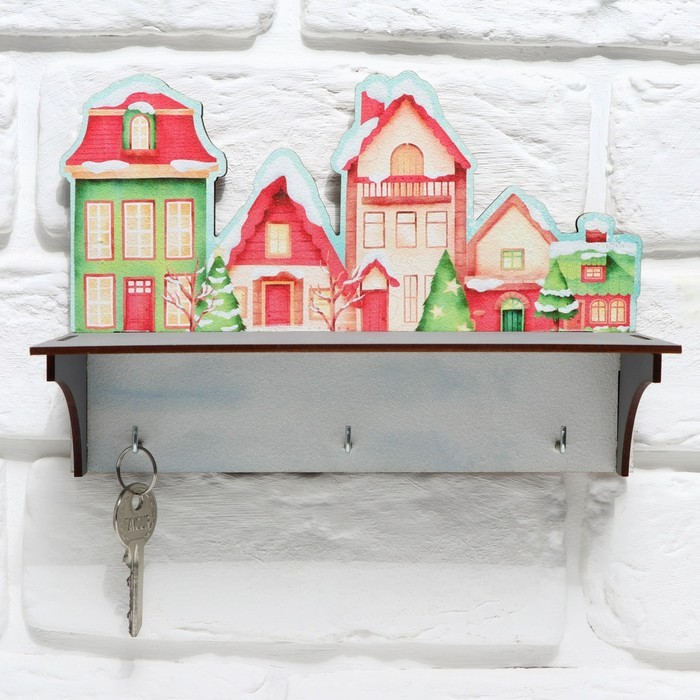 Ключница настенная новогодняя «Заснеженные дома», на Новый год