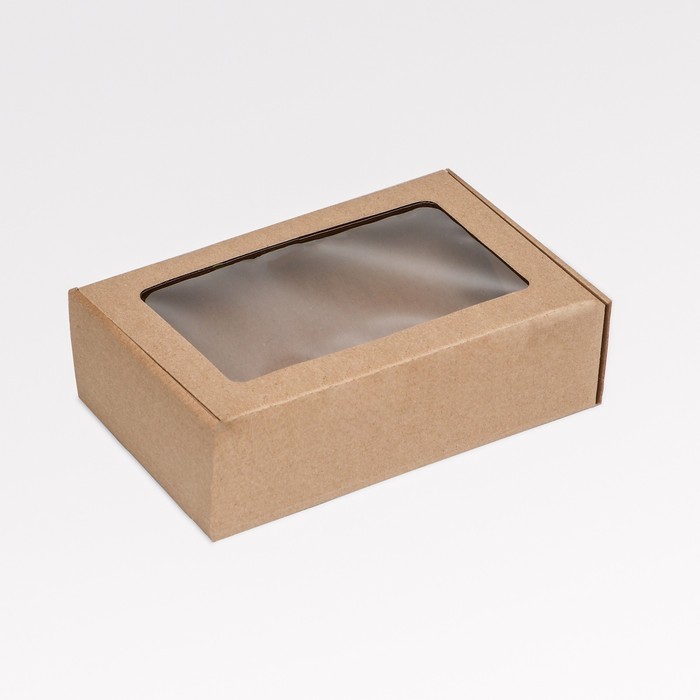 Коробка самосборная, бурая с окном, для подарков, хранения и отправки посылок, 26×17×8 см