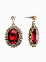 Серьги со стразами «Овал грань», красные в золоте