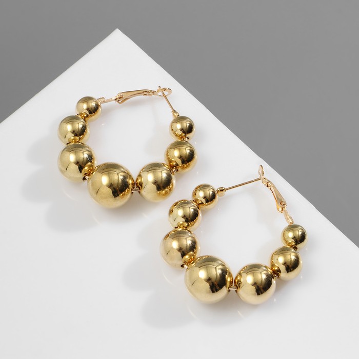 Серьги кольца QF «Бусины», на уменьшение, d=4.3 см, цвет золото