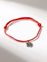 Браслет-оберег «Красная нить» на удачу, клевер, цвет серебро, d=8 см