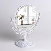 Зеркало настольное, двустороннее, с увеличением, d зеркальной поверхности 9,5 см, цвет белый