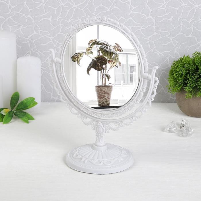 Зеркало настольное, двустороннее, с увеличением, d зеркальной поверхности 9,5 см, цвет белый