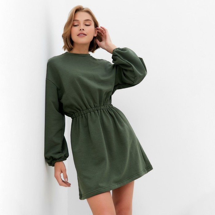 Платье с кулиской женское MINAKU: Casual Collection, хаки, размер 46