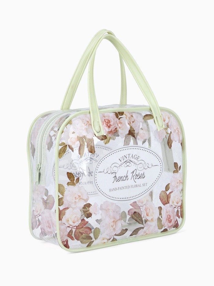 Косметичка-сумка на молнии для бассейна, с ручками, с принтом «Французские розы», зелёная