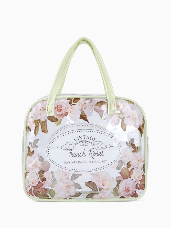 Косметичка-сумка на молнии для бассейна, с ручками, с принтом «Французские розы», зелёная