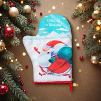 Варежка-прихватка новогодняя "With new happiness" 20х28см,35% х/л,65% п/э,ватин 250г/м2