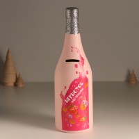 Копилка керамика "Бутылка шампанского - Игристое настроение" розовая 9,5х9,5х30 см