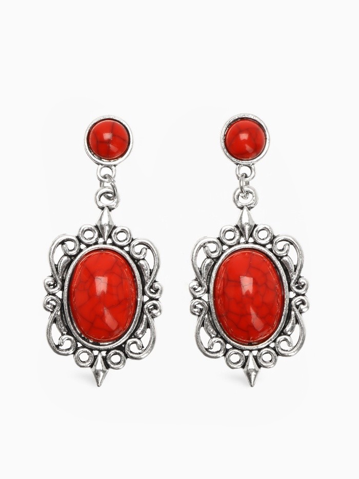 Серьги «Капля» винтаж, красные в чернённом серебре