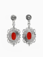 Серьги «Капля» винтаж, красные в чернённом серебре