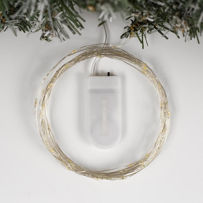 Гирлянда «Нить» 5 м роса, IP20, серебристая нить, 50 LED, батарейки CR2032х2 (в комплекте), свечение жёлтое