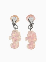 Серьги-клипсы детские «Выбражулька» морской конек с ракушкой перламутр, розово-белые