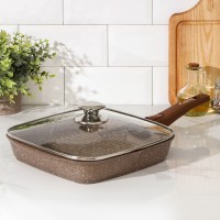 Сковорода-гриль «Гранит Brown», квадратная, 28×28 см, съёмная ручка, стеклянная крышка, антипригарное покрытие, цвет коричневый