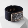 Браслет кожа «Помпеи» стразы, бело-чёрный в золоте, 21 см