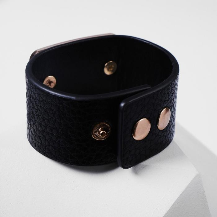 Браслет кожа «Помпеи» стразы, бело-чёрный в золоте, 21 см