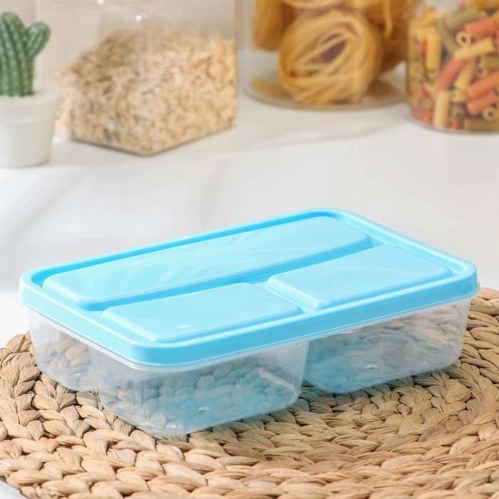 Ланч-бокс прямоугольный, 21×14,5×5,5 см, 3 отделения: 0,2 л, 0,2 л, 0,4 л, цвет МИКС