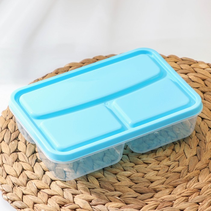 Ланч-бокс прямоугольный, 21×14,5×5,5 см, 3 отделения: 0,2 л, 0,2 л, 0,4 л, цвет МИКС